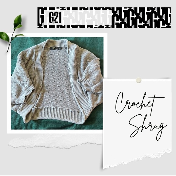 g 21 Sweaters - *5 for $20* Grey Crochet Knit Shrug Cardigan